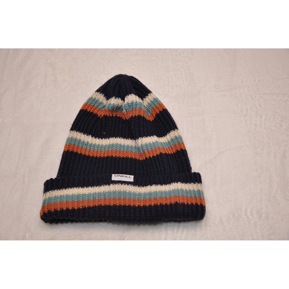 O'Neill Striped Knit Beanie - Navy, Orange, Cream
